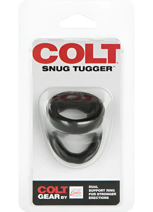 Schwarzer dual-ring cockring von colt gear aus silikon für besseren halt und unterstützung bei calexotics colt snug tugger schwarz