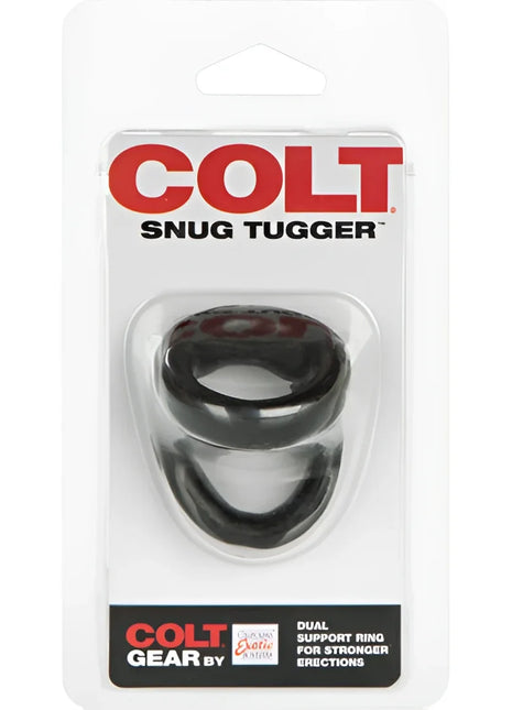 Schwarzer dual-ring cockring von colt gear aus silikon für besseren halt und unterstützung bei calexotics colt snug tugger schwarz