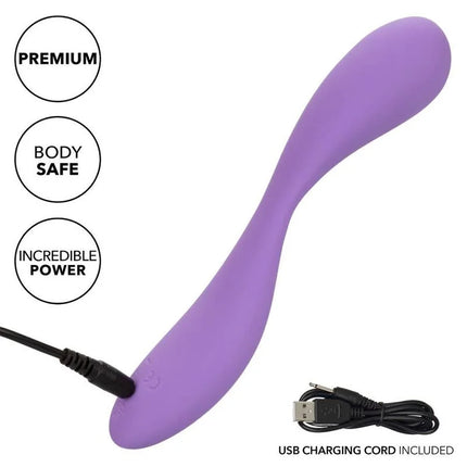 Purpurner silikonkörpermassagegerät mit usb-ladekabel enthalten calexotics contour demi violet
