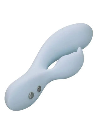 Lightblauer silikon vibrator in hasenform mit zwei silbernen tasten am griff von CalExotics Contour Kali Blau