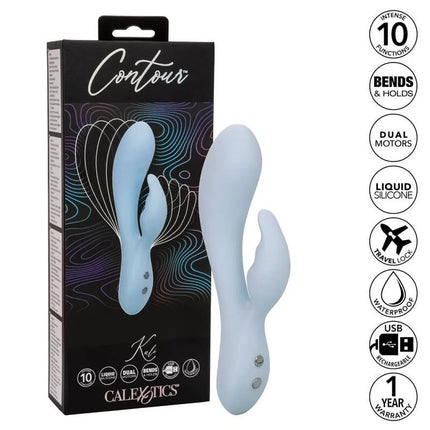Lichtblauer silikon vibrator in hasenform mit dualmotoren und usb wiederaufladbar von calexotics contour kali blau