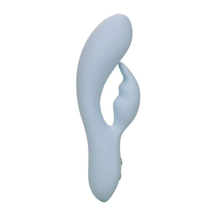 Ein schlankes, hellblaues silikonspielzeug mit gebogenem design und strukturiertem griff von calexotics contour kali blau