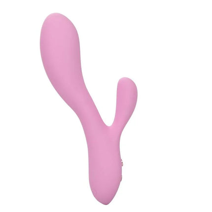 Pink silikon dualkopfvibrator mit glatten, abgerundeten konturen und ergonomischem design von caleXotics contour zoie rosa