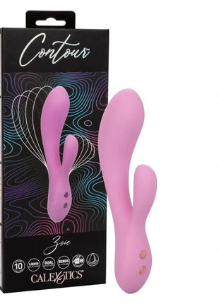 Rosafarbener contour zovie hase vibrierer aus flüssigsilikon mit dualmotoren und usb-ladung von calexotics
