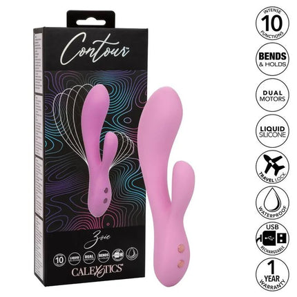 Rosafarbener contour zovie hase vibrierer aus flüssigsilikon mit dualmotoren und usb-ladung von calexotics