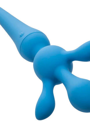 Blauer silikon vibratorstab mit konischem griff und drei runden, knolligen anhängseln von CalExotics