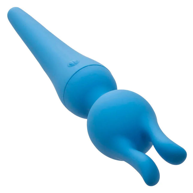 Blauer calexotics couture kit vibratorstab aus silikon mit spitz zulaufendem griff und abgerundetem doppelspitzenkopf