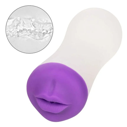 Purple und weiße silikon orale sexspielzeug mit realistischen lippen calexotics deep throat grip