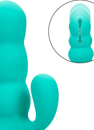 Teal silikon vibrator mit segmentierter struktur und gebogenem griff von calexotics del mar diva vibrator rabbit aqua grün