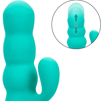 Teal silikon vibrator mit segmentierter struktur und gebogenem griff von calexotics del mar diva vibrator rabbit aqua grün