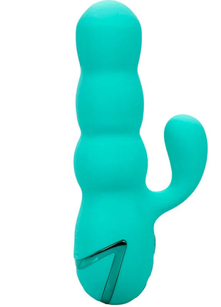 Teal silikon vibrator in kaktusform mit glänzendem finish und metallakzent von calexotics del mar diva