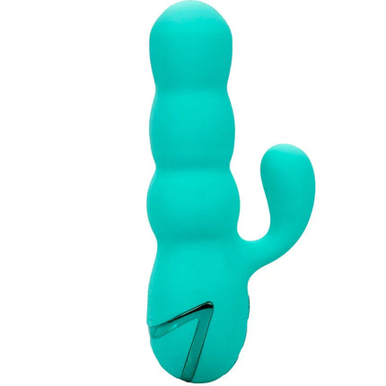 Teal silikon vibrator in kaktusform mit glänzendem finish und metallakzent von calexotics del mar diva