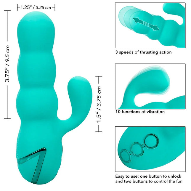 Teal silikon vibrator mit drei stößen und zehn vibrationsfunktionen von calexotics del mar diva rabbit aqua grün