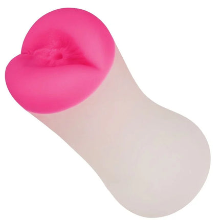 Calexotics der greifer deep ass grip closes pink silicone mouth-shaped toy with translucent white base