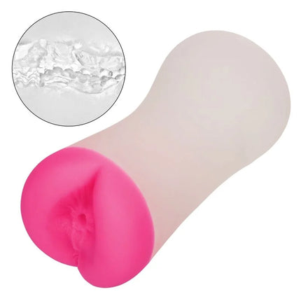 Pinkfarbener und transparenter silikon-analplug mit strukturierter innenseite von calexotics der greifer deep ass grip