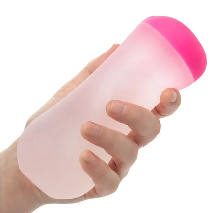 Pink silikon babyflasche mit leuchtend pinkem verschluss im produkt calexotics der greifer deep ass grip