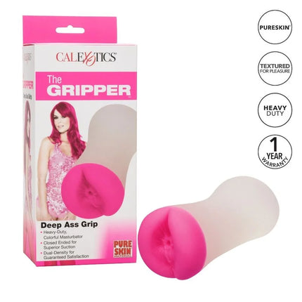 Pink und durchsichtiger silicongriff tiefer ass masturbator von calexotics für intensives grip spiel