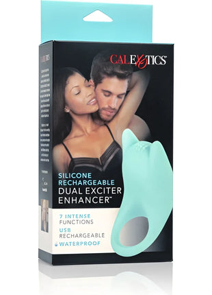 Teal silicone wiederaufladbarer dual exciter enhancer von calexotics mit ergonomischem design und runder öffnung