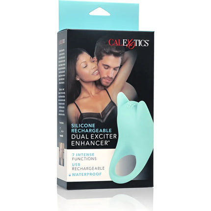 Teal silicone wiederaufladbarer dual exciter enhancer von calexotics mit ergonomischem design und runder öffnung