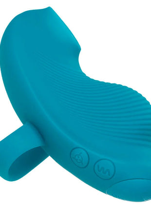 Teal silikon handrollingin-ball-massager mit strukturierter oberfläche und zwei runden bedientasten von calexotics
