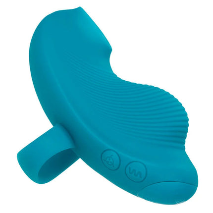 Teal silikon handrollingin-ball-massager mit strukturierter oberfläche und zwei runden bedientasten von calexotics
