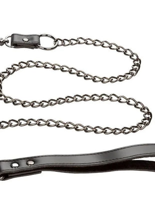 Calexotics euphorie halsband mit kettenleine mit schwarz lederumwickeltem mattmetall kettenriemen