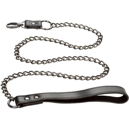 Calexotics euphorie halsband mit kettenleine mit schwarz lederumwickeltem mattmetall kettenriemen