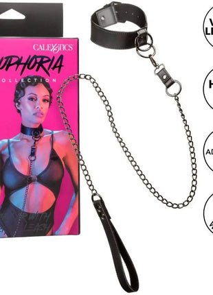 Schwarzes vegan leder halsband mit kettenleine aus der euphoria kollektion von CalExotics