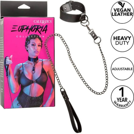 Schwarzes vegan leder halsband mit kettenleine aus der euphoria kollektion von CalExotics