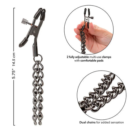 Schwarze metall-nippelklammern mit verstellbaren pads und doppelten ketten für intensivere stimulation von calexotics
