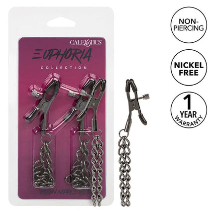 Schwarze metal non-piercing ketten-nippelklammern mit kettenanhängern aus der euphoria kollektion von calexotics