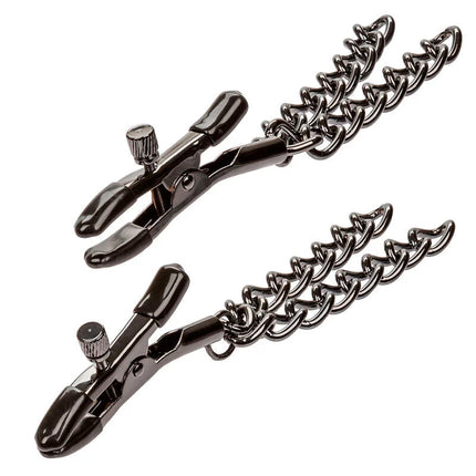 Schwarze metal nipple clamps mit ketten von calexotics euphorie 14,5 cm zur stimulierenden befestigung