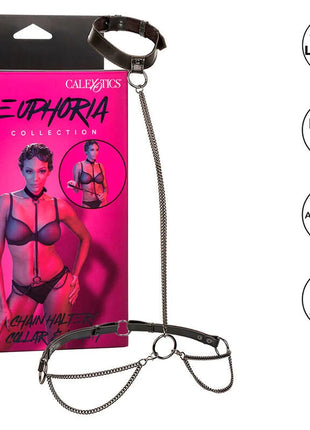 Calexotics euphoria schwarzes veganleder kettenhalfterhalsband und leine mit verstellbaren riemen und metallketten