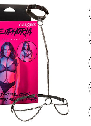Schwarzes veganes leder plus size kettenhalfterhalsband mit verstellbaren metallketten und ringen von CalExotics