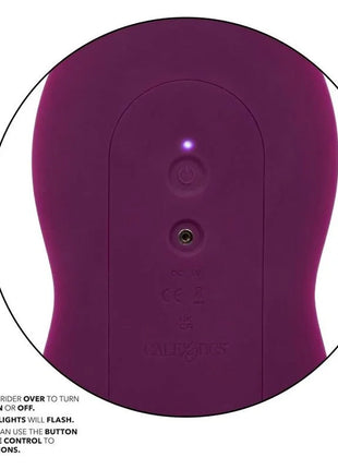 Lila silikon fernbedienung dual rider von calexotics mit power taste und usb anschluss rückseite