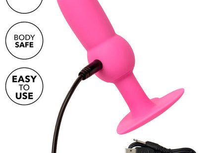 Rosafarbener silikon-vibrationsanalplug mit usb-ladekabel und zehn vibrationseinstellungen von calexotics