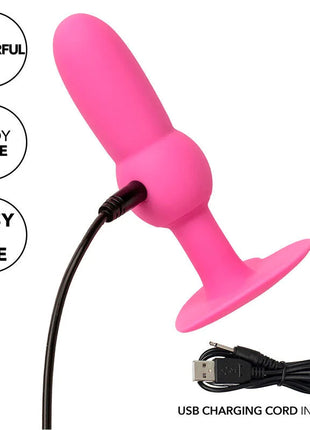 Rosafarbener silikon-vibrationsanalplug mit usb-ladekabel und zehn vibrationseinstellungen von calexotics