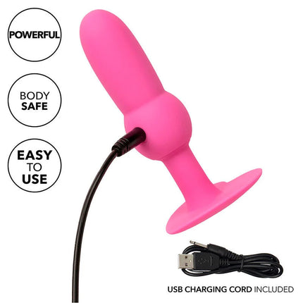Rosafarbener silikon-vibrationsanalplug mit usb-ladekabel und zehn vibrationseinstellungen von calexotics