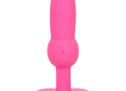 Rosa silikon analplug mit perlensonde und 10 vibrationen von calexotics mit abgerundetem kopf und basis