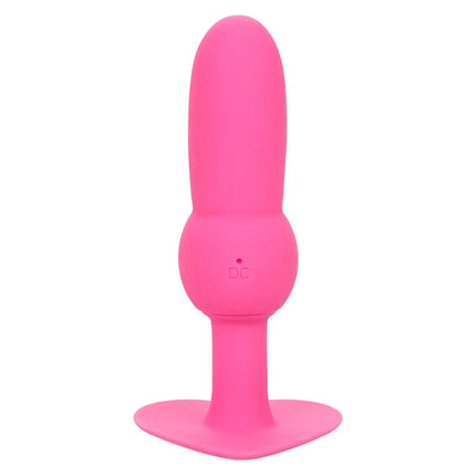 Rosa silikon analplug mit perlensonde und 10 vibrationen von calexotics mit abgerundetem kopf und basis