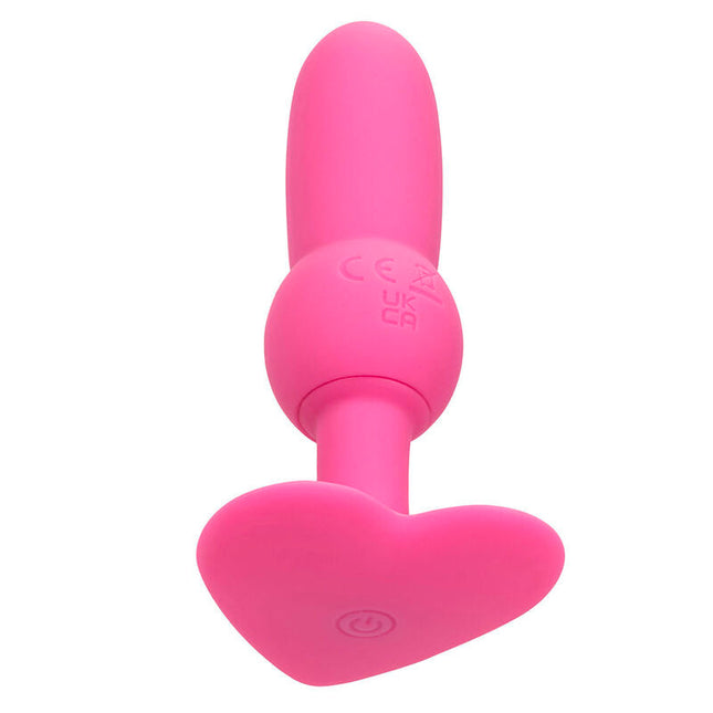 Rosa silikon herzförmiger analplug mit perlensonde und 10 vibrationen von calexotics, sanft und glatt