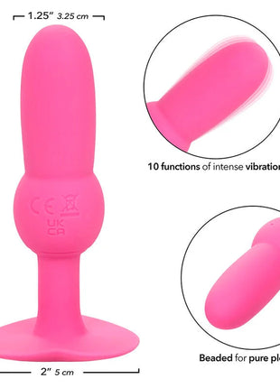 Helle rosa silikon analplug mit perlensonde 10 vibrationen rundkopf strukturierter griff und saugbasis