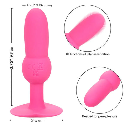 Helle rosa silikon analplug mit perlensonde 10 vibrationen rundkopf strukturierter griff und saugbasis