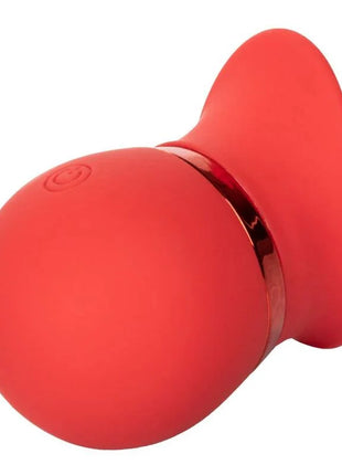 Vibrant rotes silikon saugkopfsgerät mit glänzendem metallband und power-taste caalexotics französischer kiss sweet talker