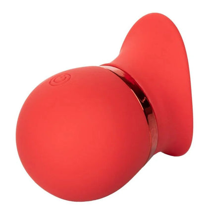 Vibrant rotes silikon saugkopfsgerät mit glänzendem metallband und power-taste caalexotics französischer kiss sweet talker