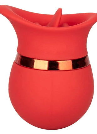 Roter silikon oral vibrator mit rosegold metallband von calexotics franzosischer kiss sweet talker