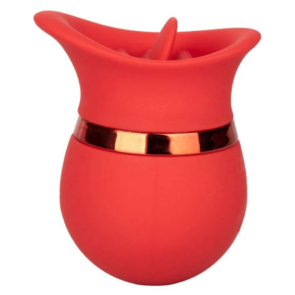 Roter silikon oral vibrator mit rosegold metallband von calexotics franzosischer kiss sweet talker