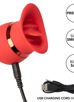 CaleXotics französischer kiss sweet talker rotes silikon saugsystem mit goldfarbenem metallband und usb-ladekabel