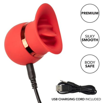 CaleXotics französischer kiss sweet talker rotes silikon saugsystem mit goldfarbenem metallband und usb-ladekabel