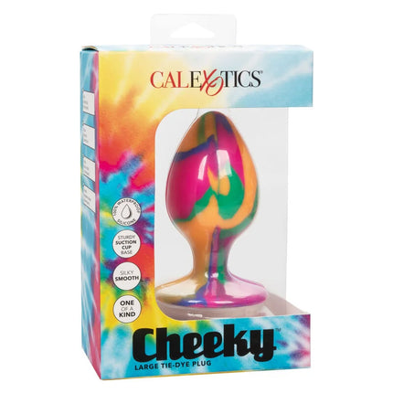 Der frecher grosser batik-plug anal von CalExotics ist ein großer regenbogenfarbener silikonplug mit saugnapfbasis